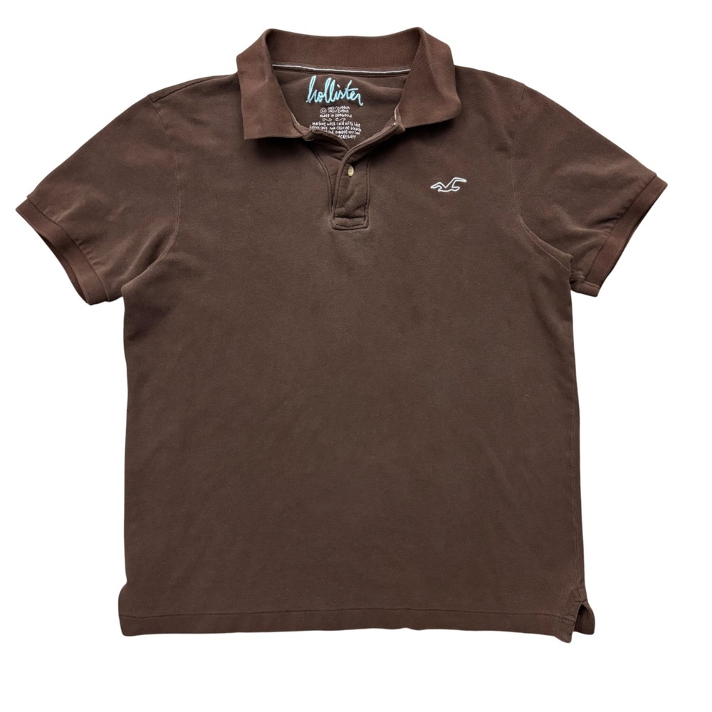 Vtg Y2K Hollister Faded Brown Short Sleeve Polo Shirt Embroidered Logo XL*